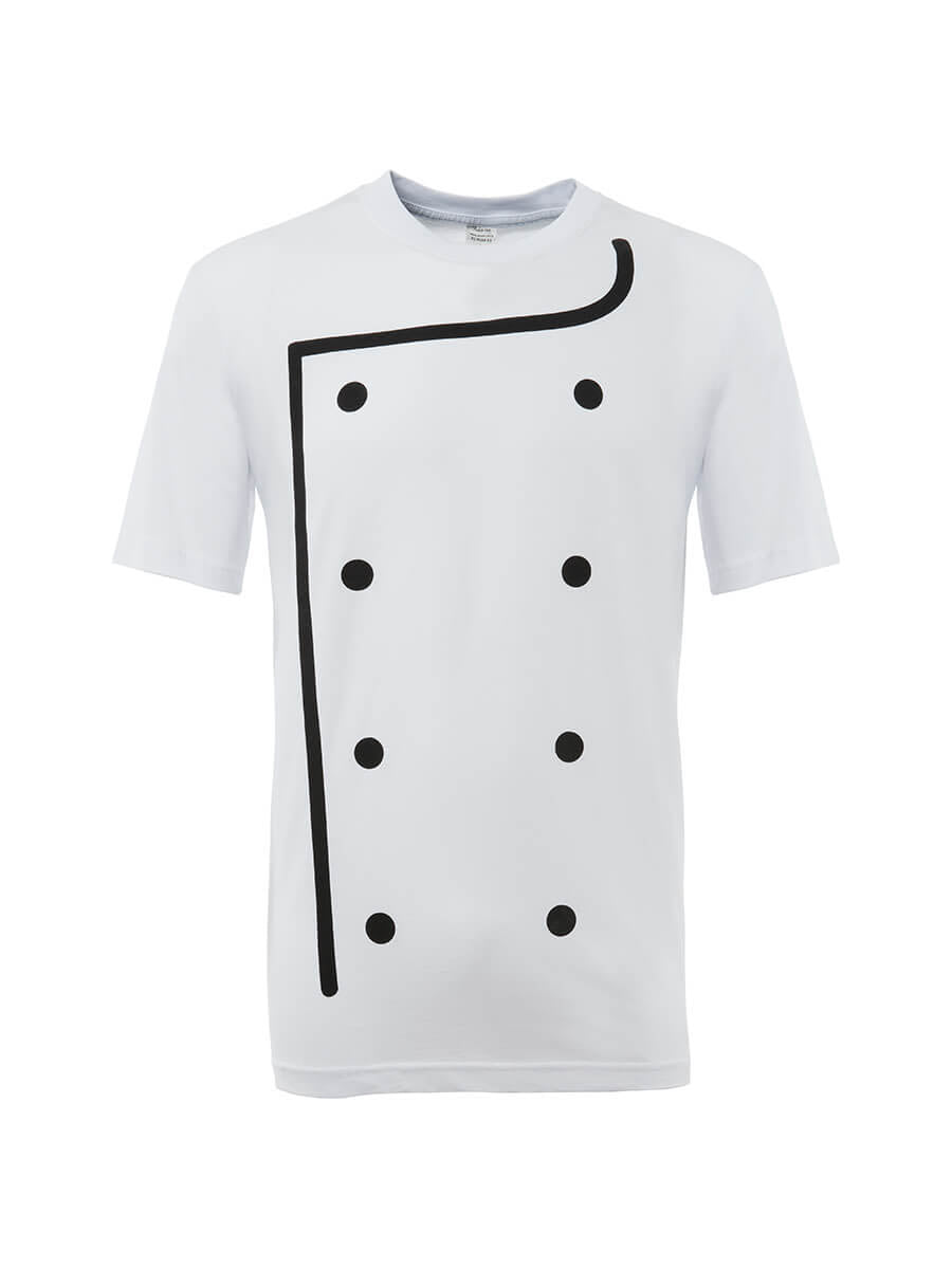 Weißes T-Shirt mit schwarzem Kochhut-Print und Punkten vorne