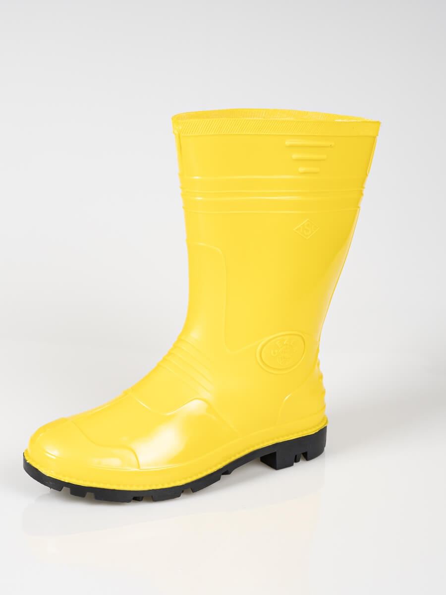 Kurzer Gummistiefel in Gelb mit geschlossener Front und breiter schwarzer Sohle
