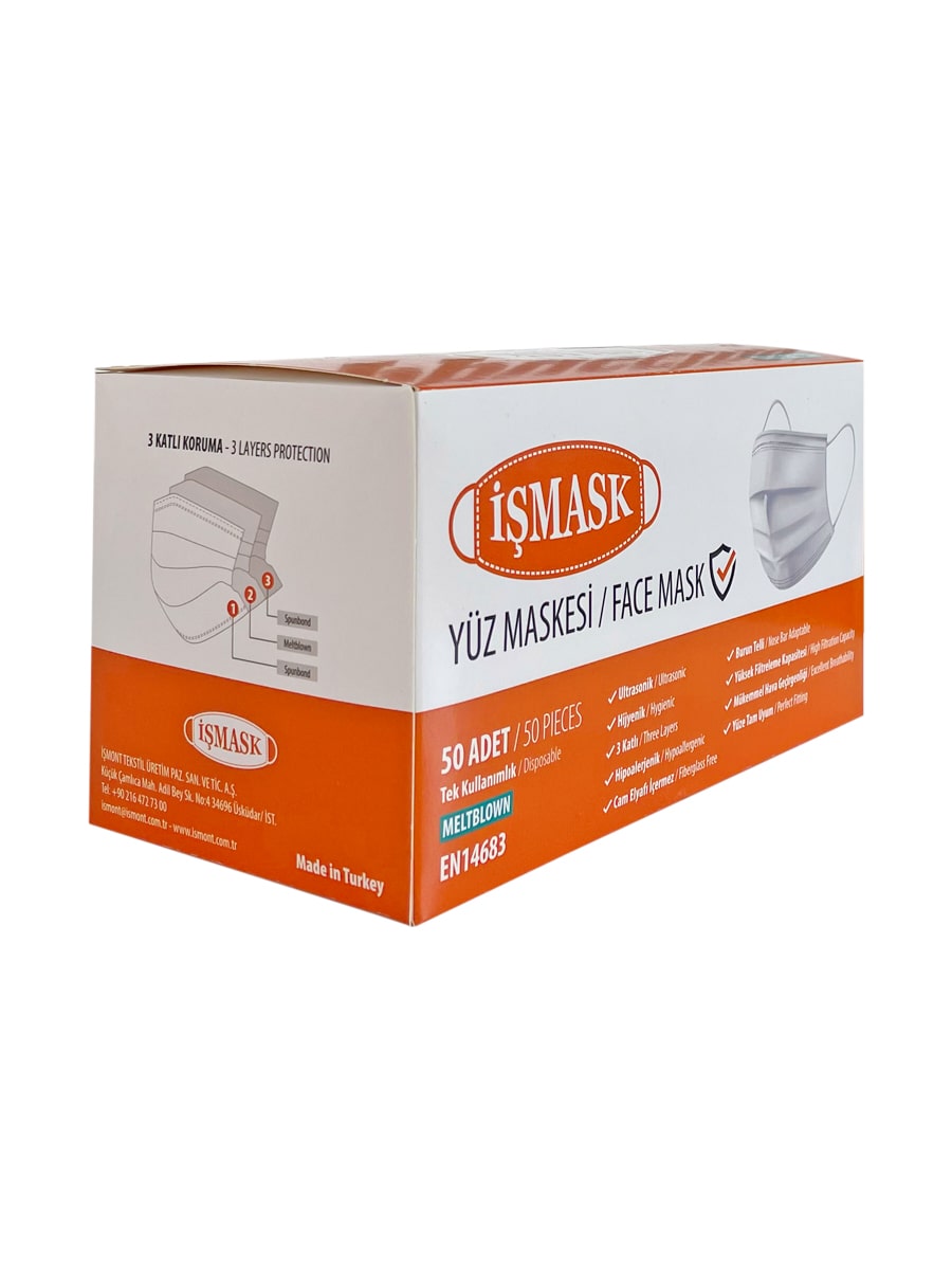 Verpackungskarton für İSMASK 3-lagige Gesichtsmaske, 50 Stück