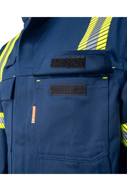 Schweißerjacke dunkelblau mit zwei Brusttaschen und Klett-Logopatches