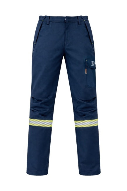 Schweißerhose dunkelblau mit Reflexstreifen, seitlicher Tasche und Gürtelösen