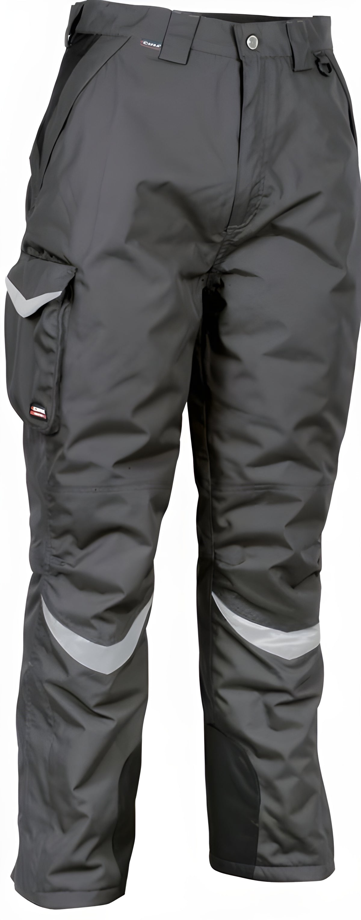 Winter-Stepphose mit dunkelgrauen Taschen und reflektierenden Knieeinsätzen