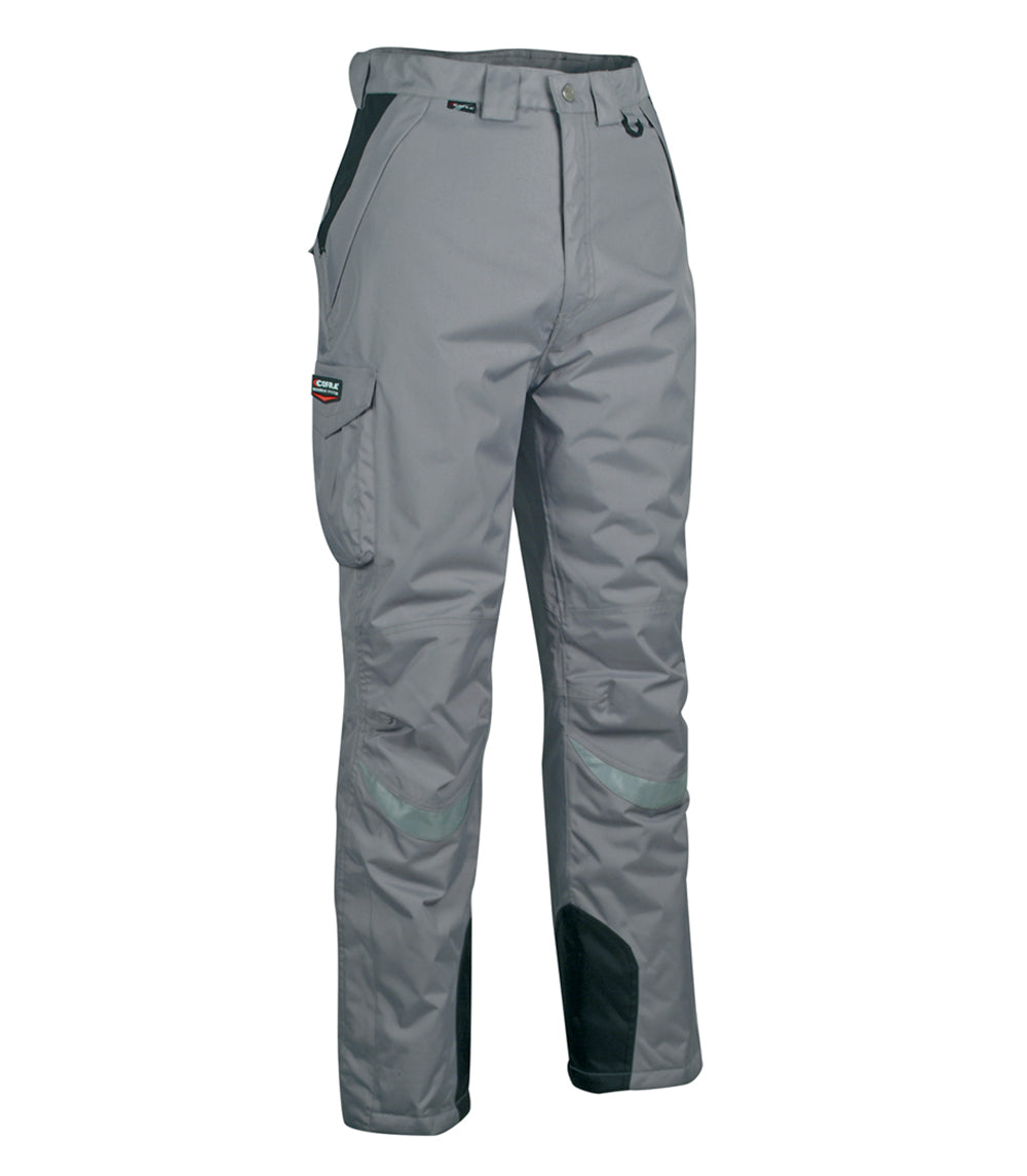 Grau Bundhose mit dunkelgrünen Einsätzen, Gummibund und seitlichen Taschen