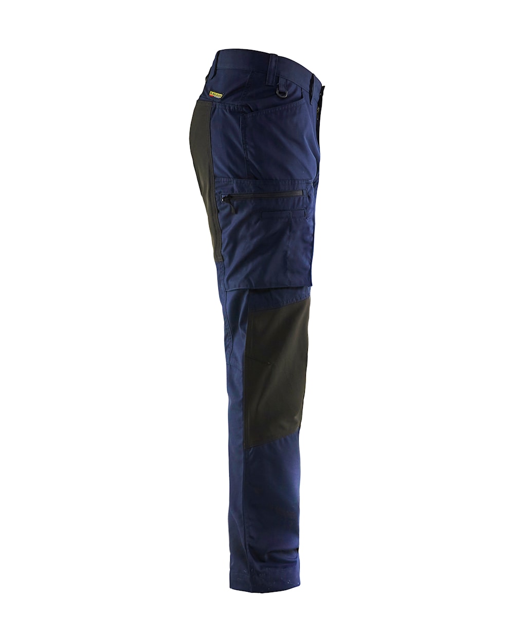 Stretch-Arbeitshose dunkelblau/dunkelgrau, Seitenansicht mit Cargo-Tasche am Bein