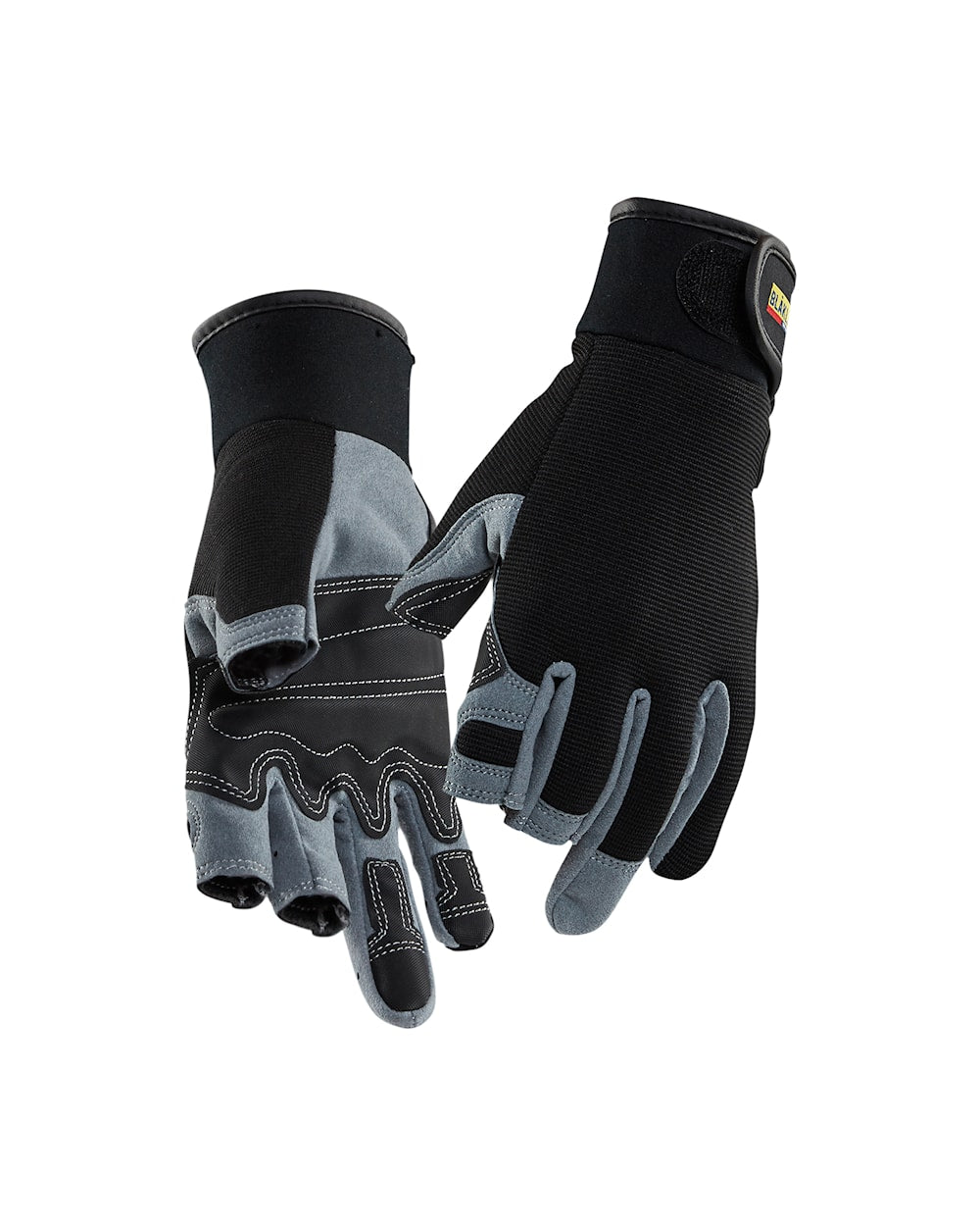 Arbeitshandschuhe grau-schwarz mit gepolsterter Handfläche und Fingerschutz, kurz