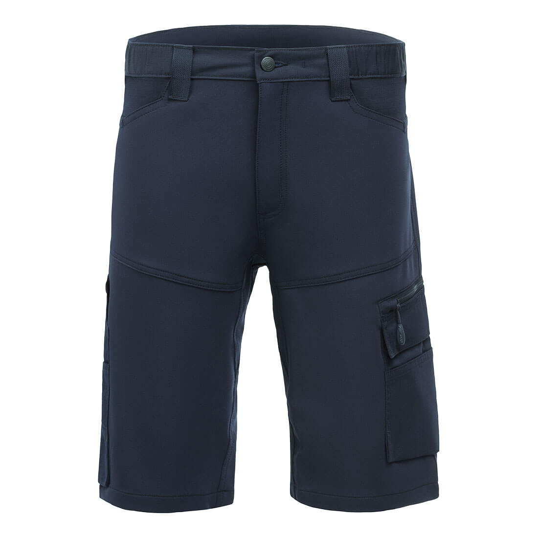 Dunkelblaue Shorts mit Knopf, Gürtelschlaufen und seitlichen Taschen