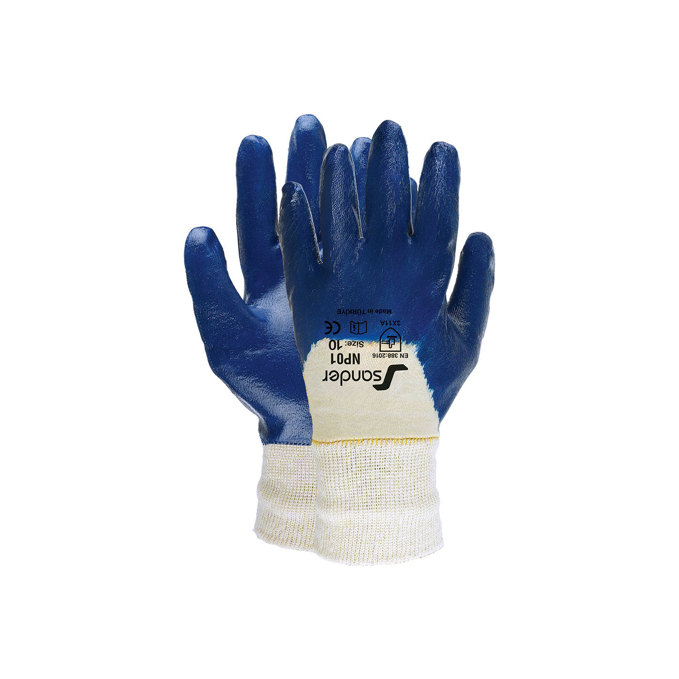 Nitrilhandschuh teilbeschichtet, blau mit weißem Stulpenbund