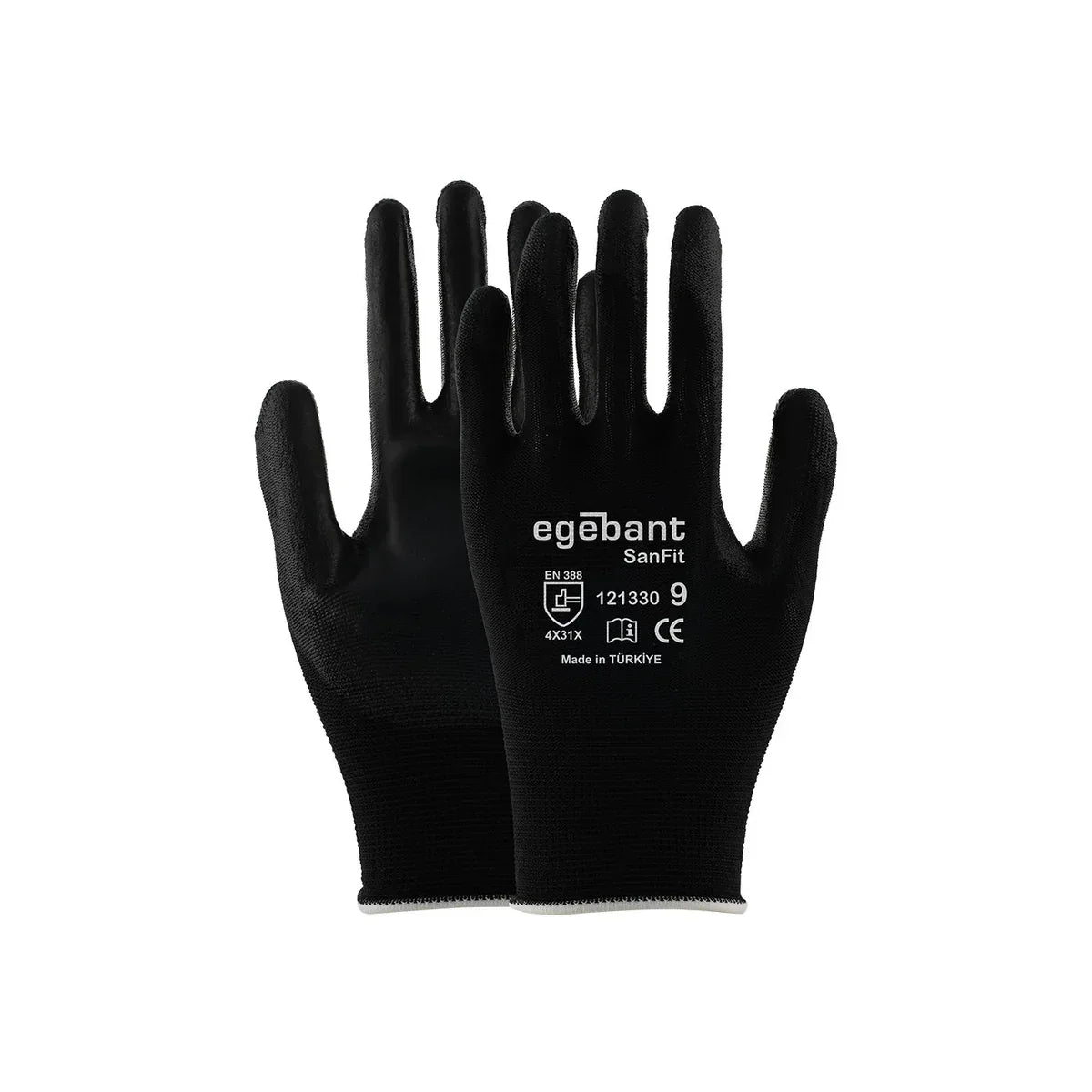 Schutzhandschuhe aus Mikroschaum-PU, schwarz, mit egebant SanFit-Logo