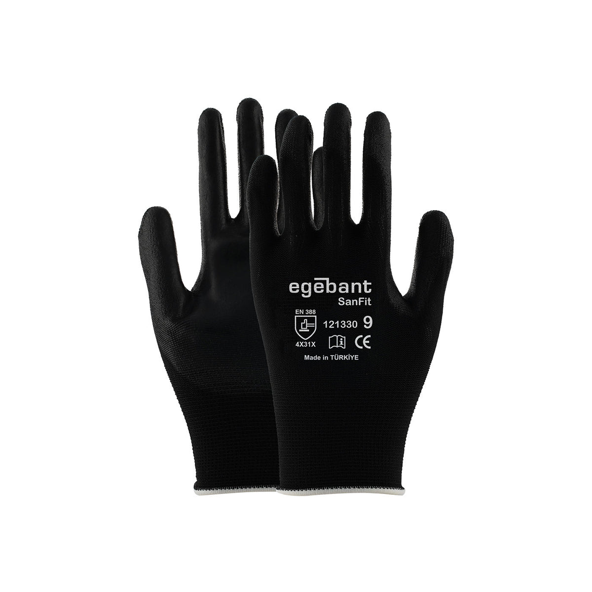 Schwarze Schutzhandschuhe aus Mikroschaum-PU mit Aufdruck auf der Handfläche