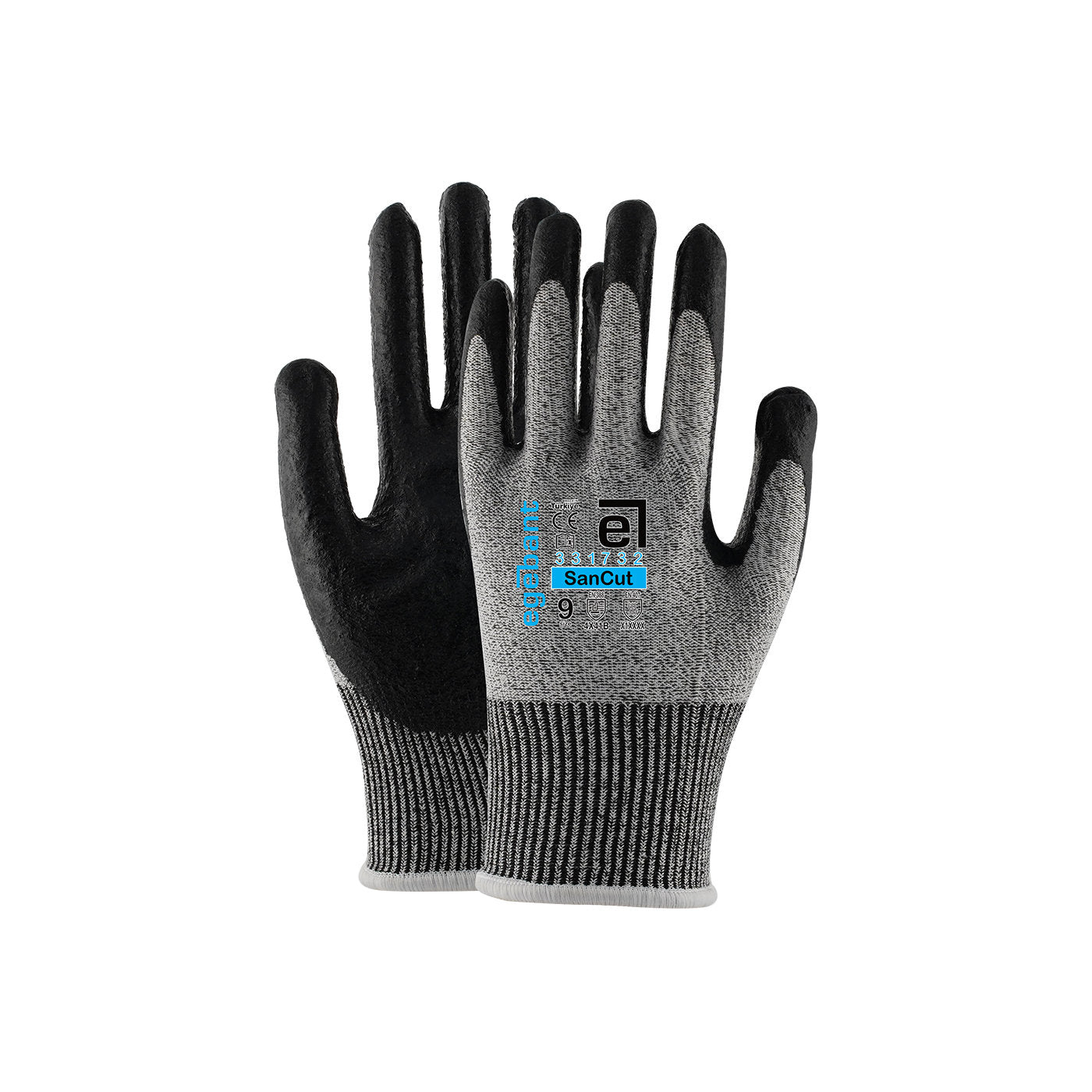 SanCut Arbeitshandschuh mit Nitrilschaum-Beschichtung, schwarzer Handfläche, grauem Strickbund