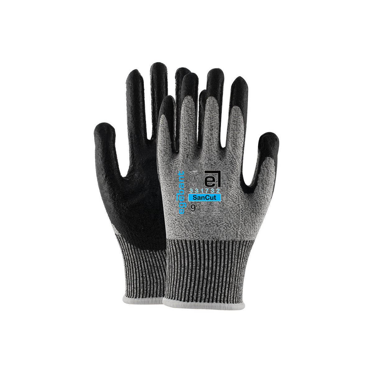 SanCut B Delight Nitrilschaum-Handschuh mit schwarzer Noppenfläche und grauem Bündchen