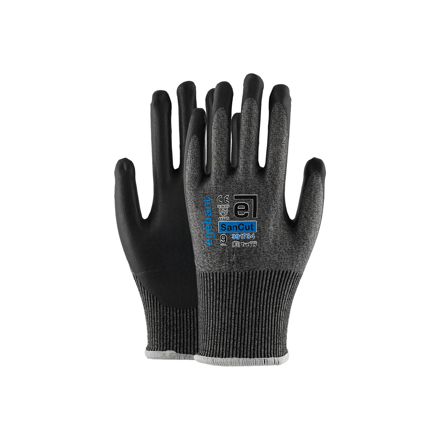 SanCut Arbeitshandschuh mit Nitrilschaum-PU-Beschichtung, graues Bündchen