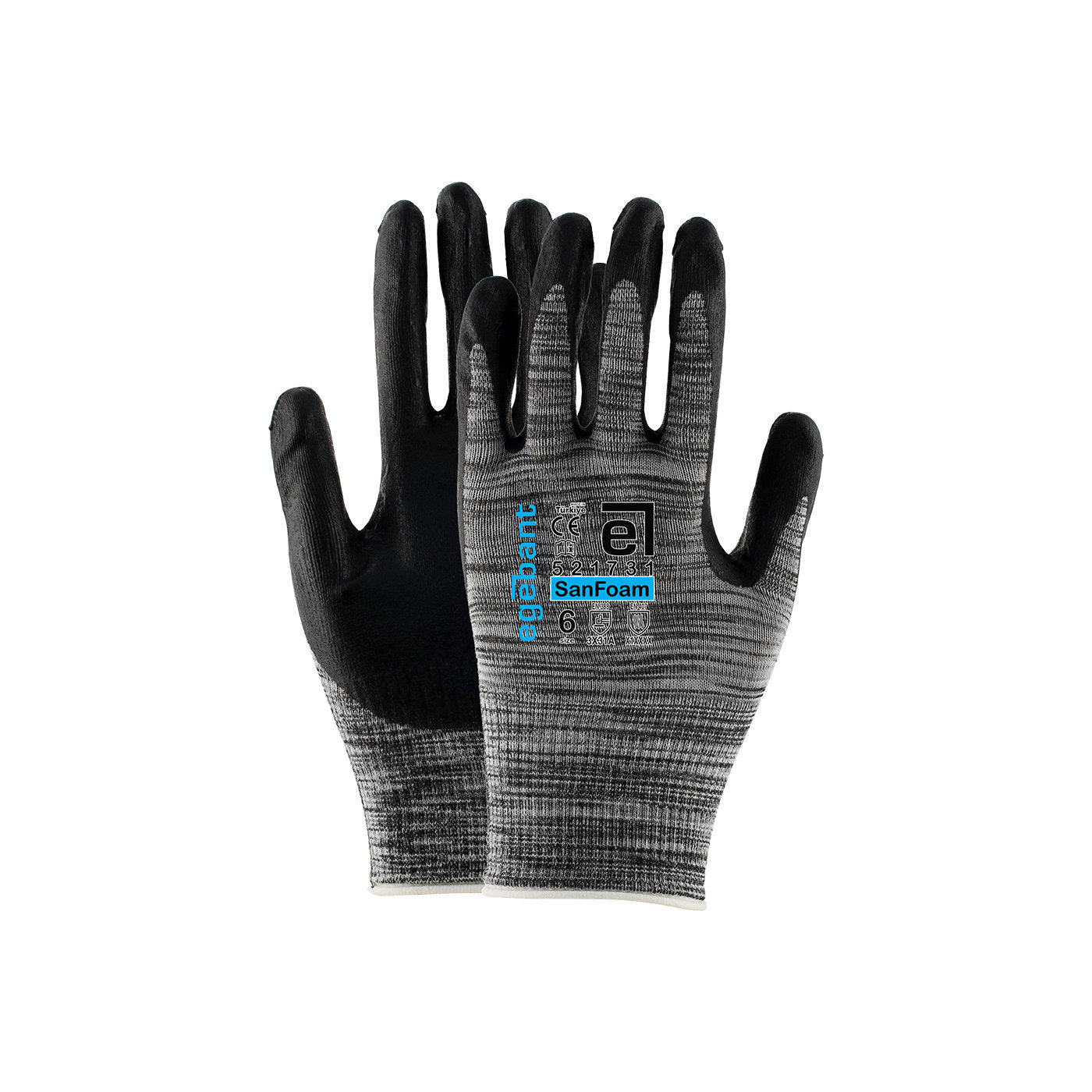 Nitrilschaum-Arbeitshandschuh: schwarz beschichtete Handfläche, grau gestrickter Schaft