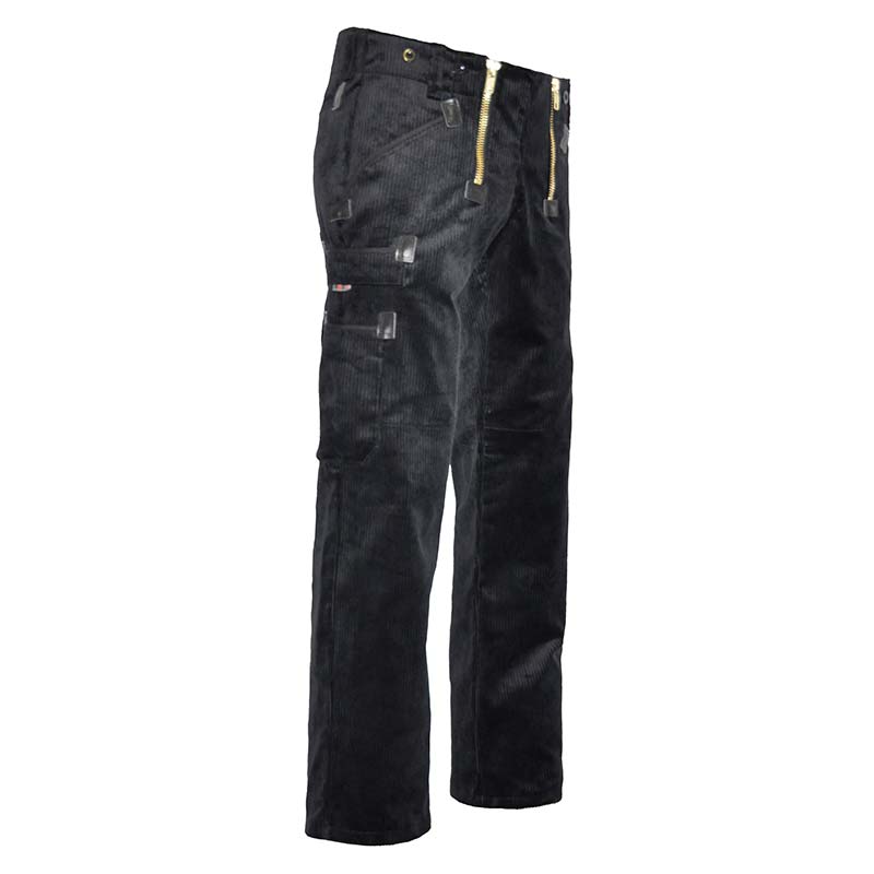 Zunfhose mit Hosentaschen und Knopfleiste, dunkler Stoff, gelbe Kordel-Details