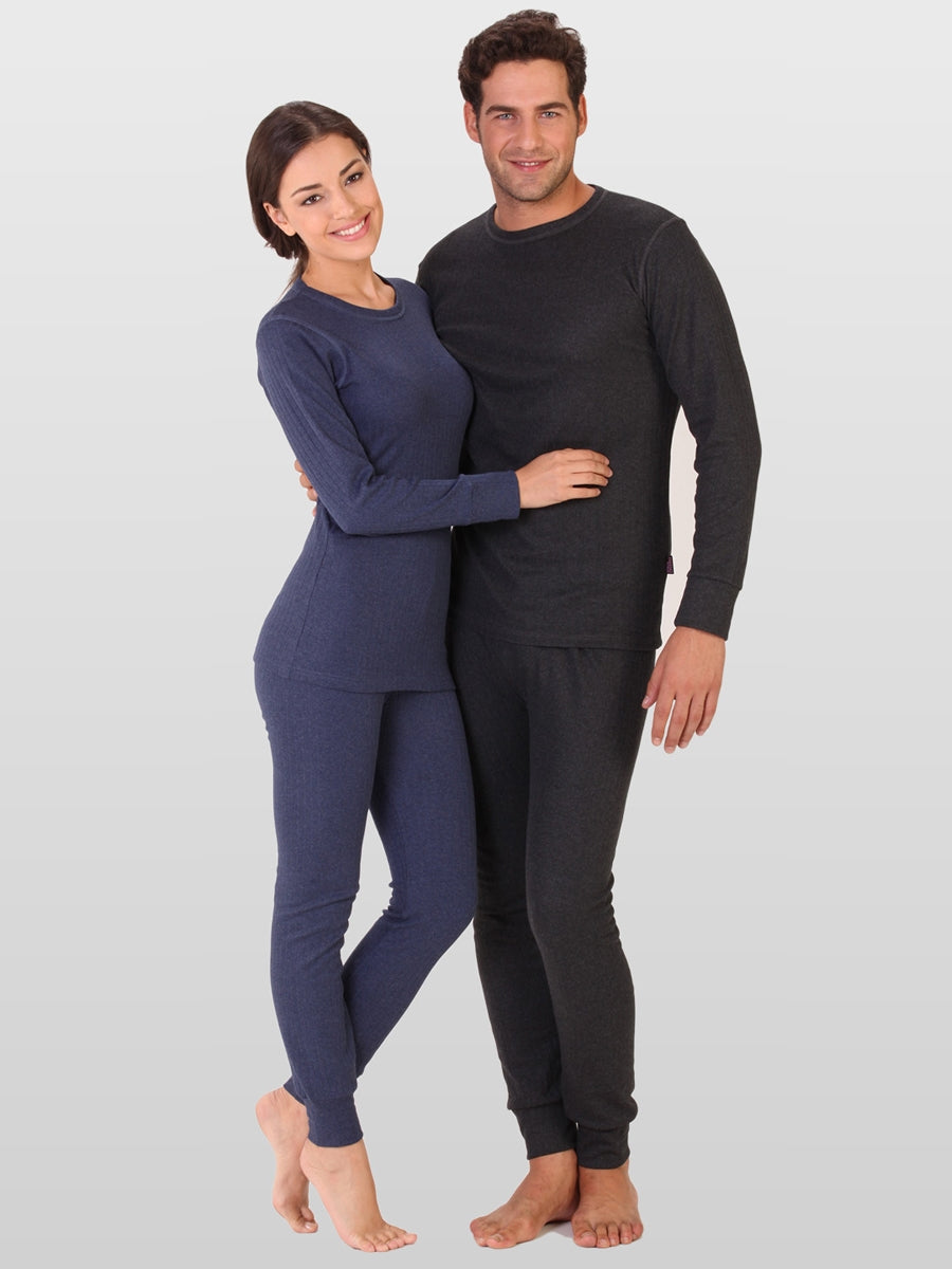 Unisex Thermoform Interlok Thermo-Set: langarmshirt und lange Hose, blau/schwarz