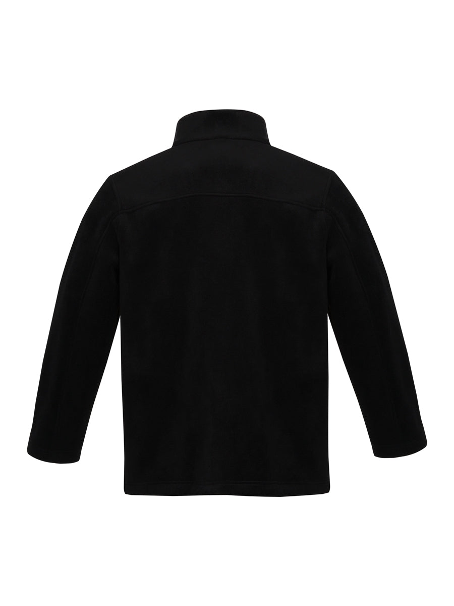 Fleecejacke schwarz mit Stehkragen, durchgehendem Reißverschluss, Rückansicht