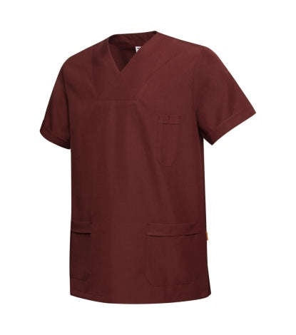 Herren-OP-Tunika Bordeaux mit V-Ausschnitt und Brusttaschen, kurzarm