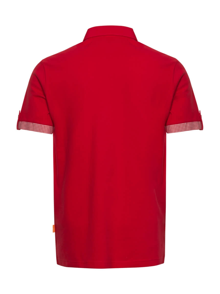 Rotes Poloshirt Rückansicht mit kurzen Ärmeln und Kragen