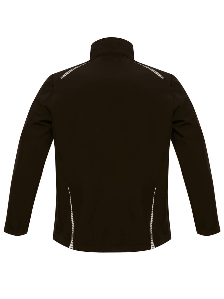Softshell-Sportjacke schwarz mit Stehkragen und reflektierenden Nähten
