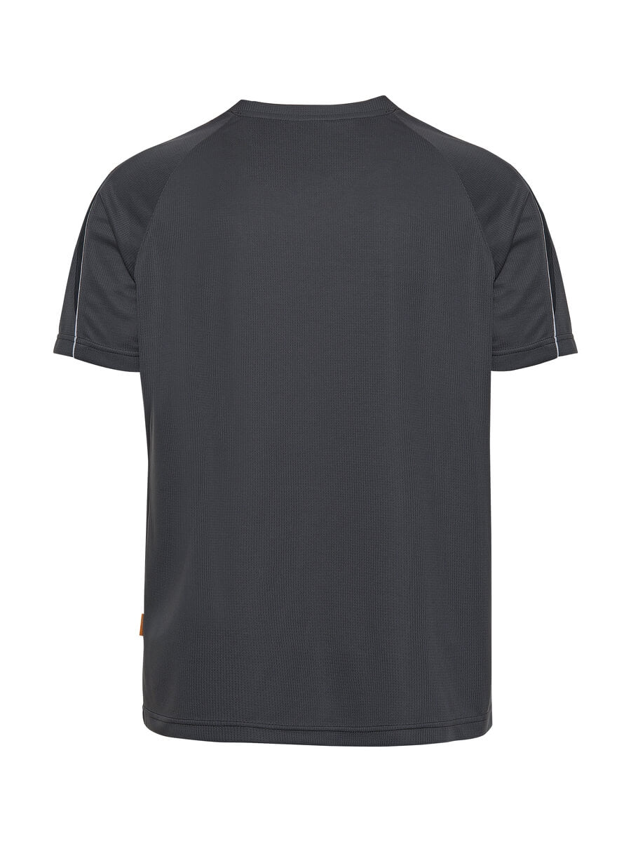 Kurzarm-Funktionsshirt, Rückansicht mit Rundhalsausschnitt, dunkelgrau
