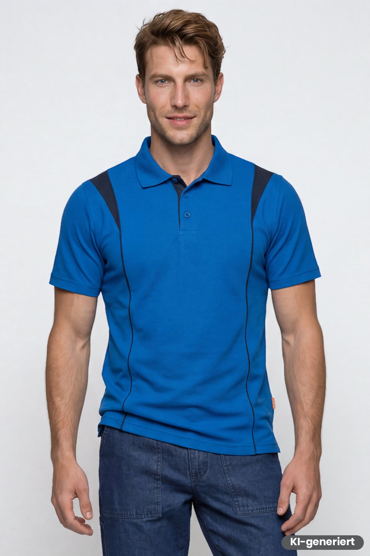 Blaues Herren-Poloshirt mit Knopfleiste und kurzem Arm