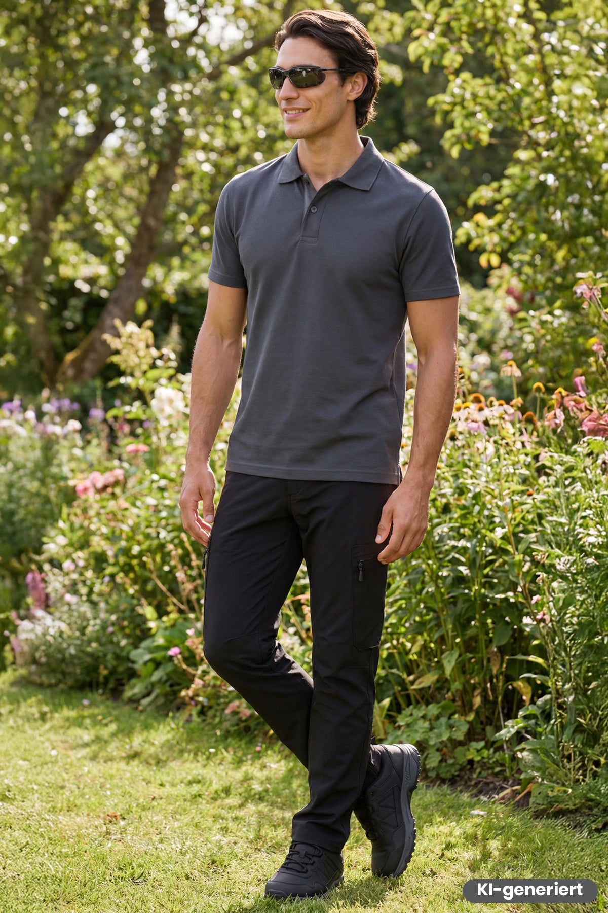 Herren Outdoorhose in dunklem Schwarz mit Seitentaschen und verstellbarem Beinabschluss
