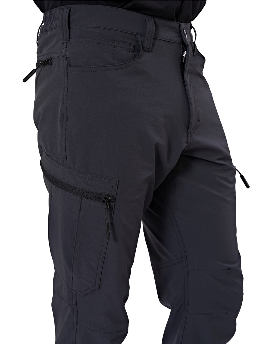 Herren-Outdoorhose mit Knie- und Seitentaschen, dunkel, Reißverschlüsse