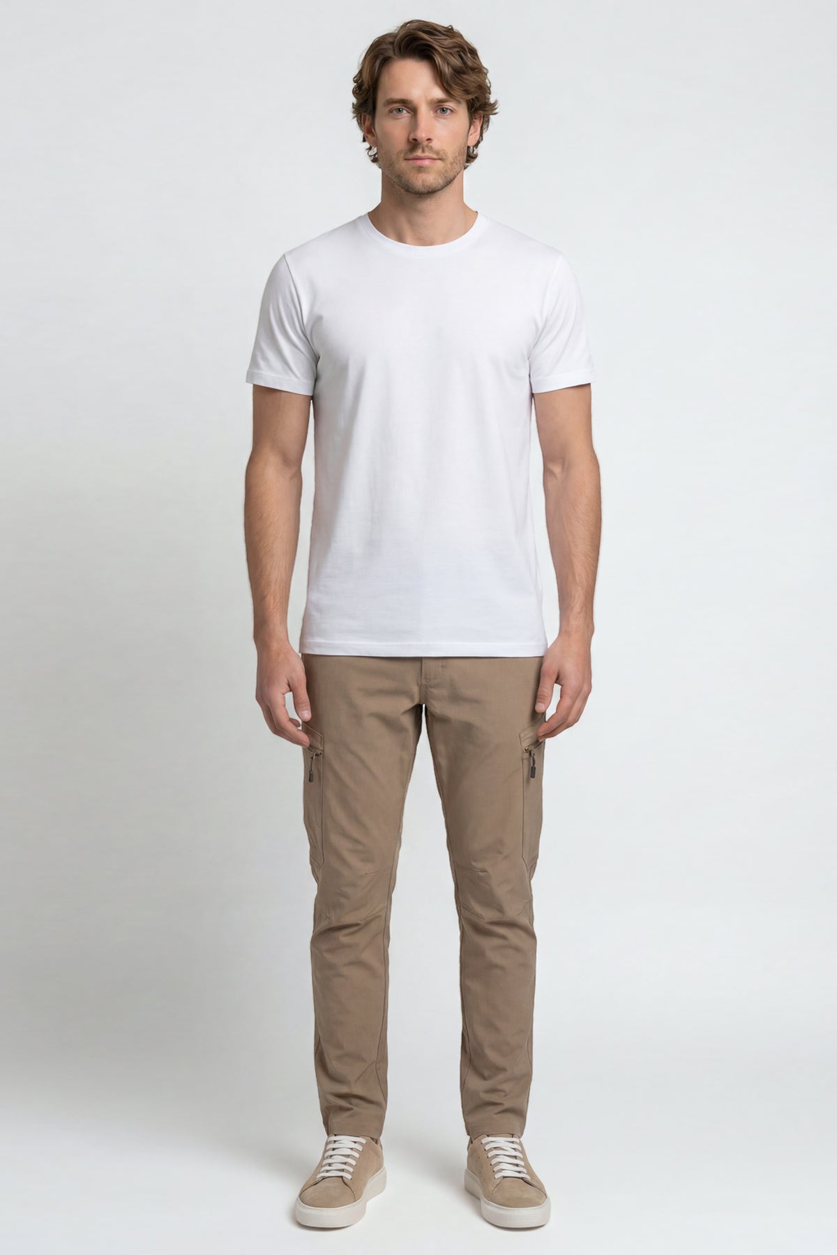 Beige Herren-Outdoorhose mit Fronttaschen und geradem Bein