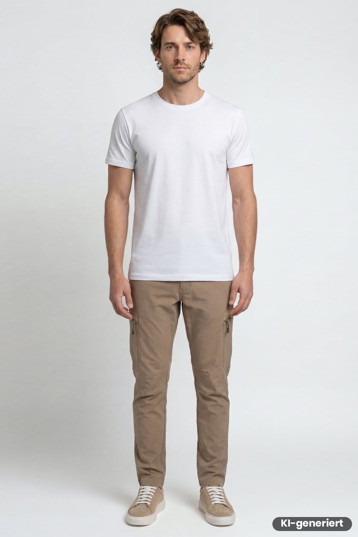 Herren-Outdoorhose in Beige, gerade Passform mit seitlichen Taschen.