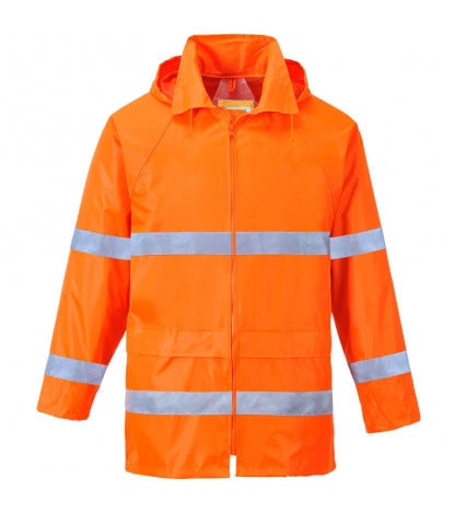 Poyraz Warnschutz-Regenjacke, orange mit reflektierenden Streifen, Reißverschluss