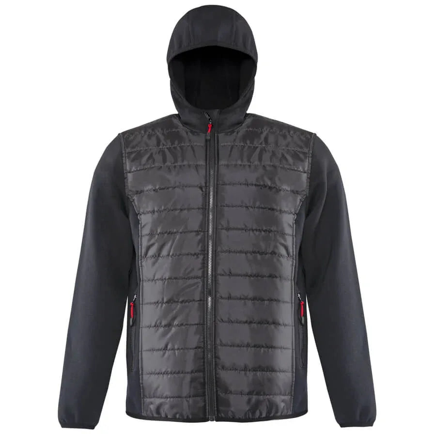 Herren Thermojacke mit Kapuze, durchgehender Reißverschluss, gepolstertes Frontpanel, schwarz-grau
