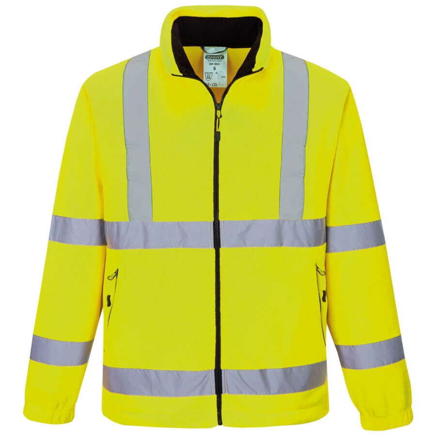 Hi-Vis-Polarjacke gelb mit reflektierenden Streifen und durchgehendem Reißverschluss