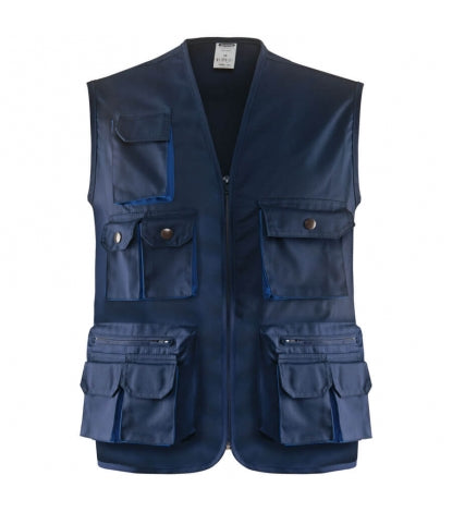 Arbeitsweste marineblau mit Reißverschluss und mehreren Taschen mit Klappen