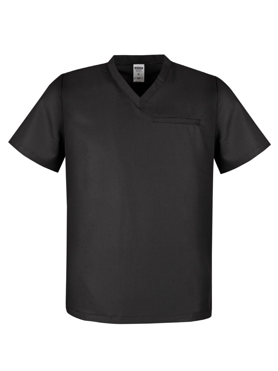 Schrub-Top in Schwarz mit V-Ausschnitt und Brusttasche