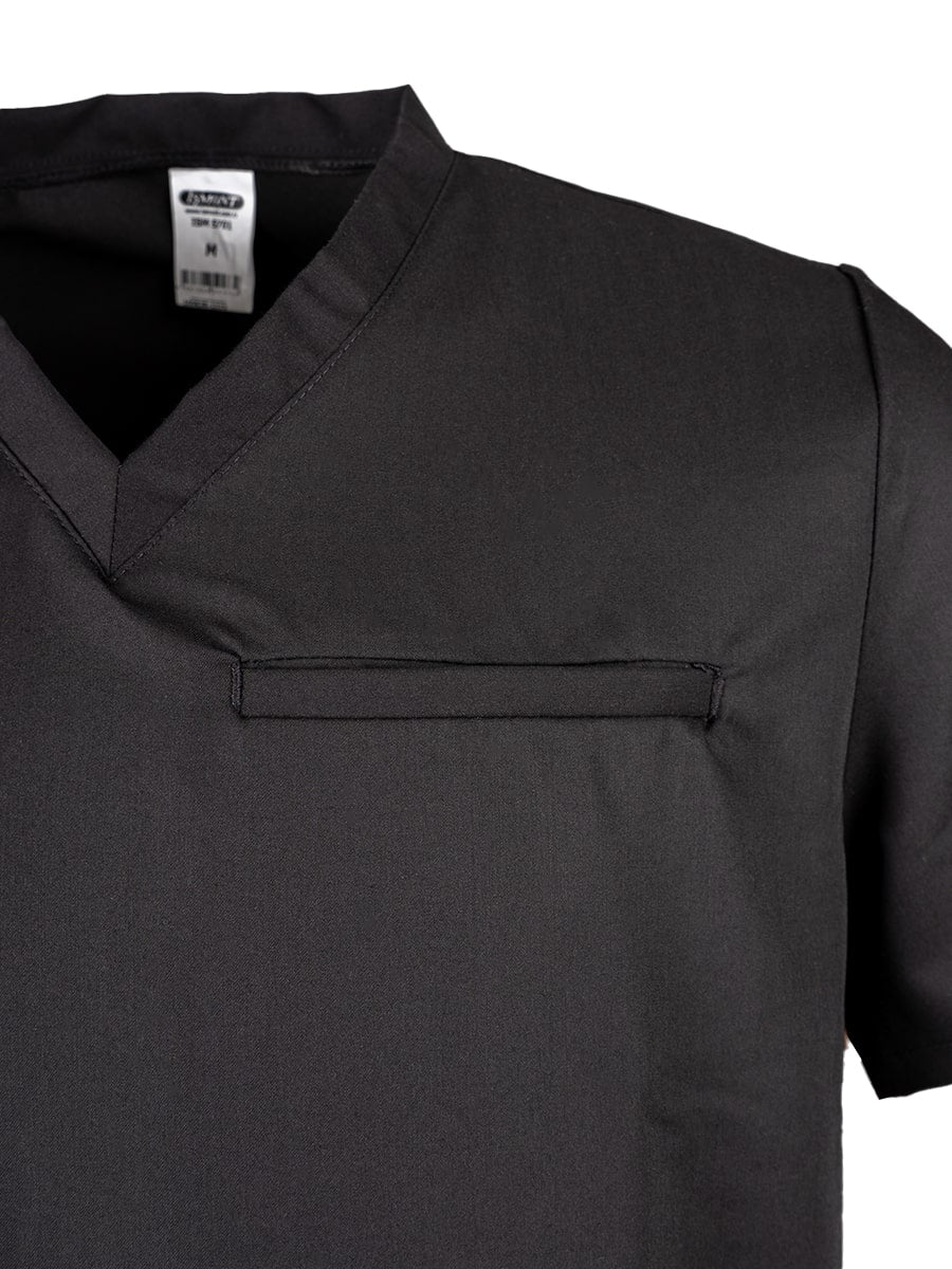 Schrub-Top in Schwarz mit V-Ausschnitt und Brusttasche, Detailansicht