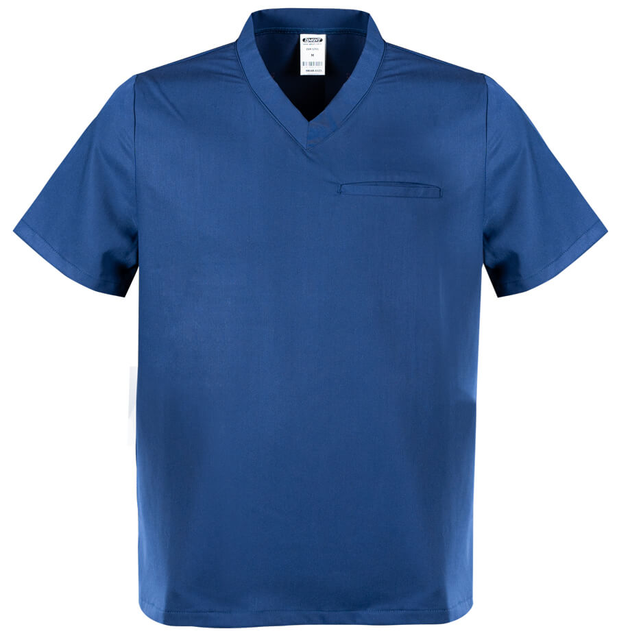 Marineblaues Scrub-Oberteil mit V-Ausschnitt und Brusttasche