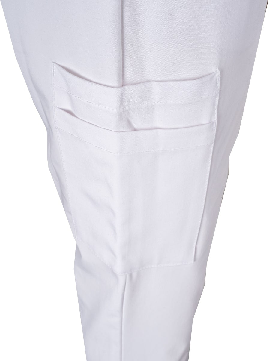 Stretch-Scrub-Hose ISM 5702 in Weiß, Eingrifftaschen vorn