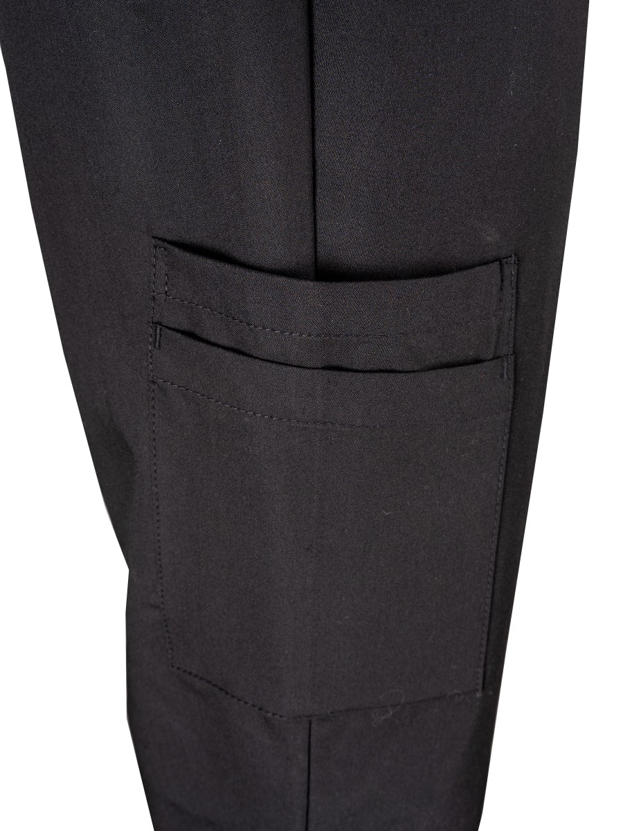 Schwarze Stretch-Scrub-Hose mit seitlicher Einschub- und Cargo-Tasche