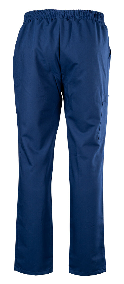 Marineblaue Scrub-Hose mit elastischem Bund, Zierfalte vorn und geradem Bein