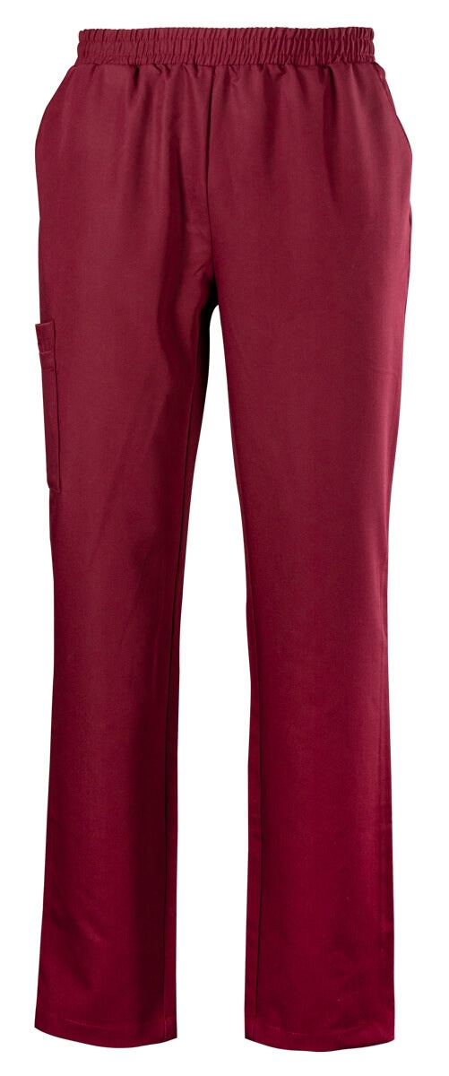 Bordeauxfarbene Stretch-Scrub-Hose mit elastischem Bund und geradem Bein