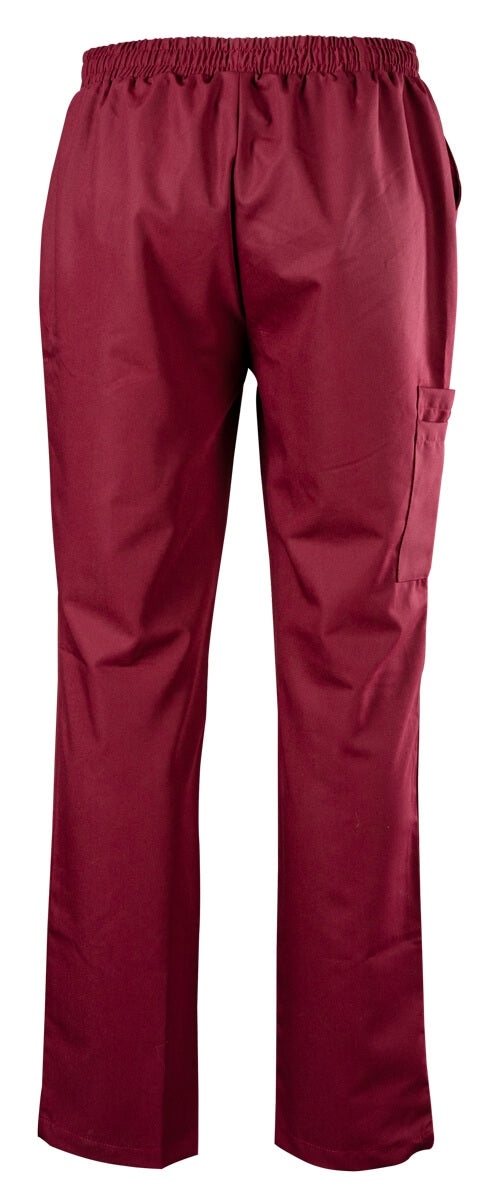 Bordeauxfarbene Stretch-Scrub-Hose mit elastischem Bund und seitlichen Taschen