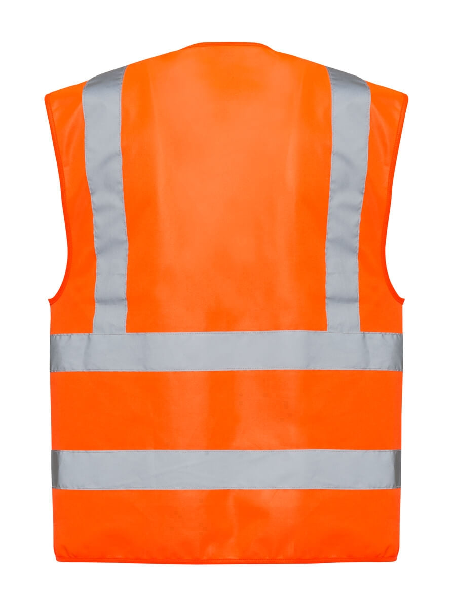 Warnschutzweste orange mit Reflexstreifen, ärmellos, Rückansicht