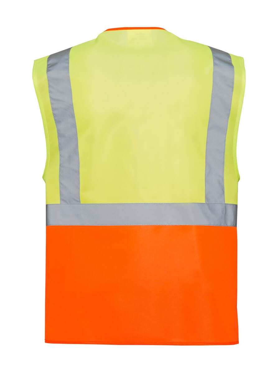 Warnschutzweste zweifarbig gelb/orange mit breiten Reflexstreifen, hinten