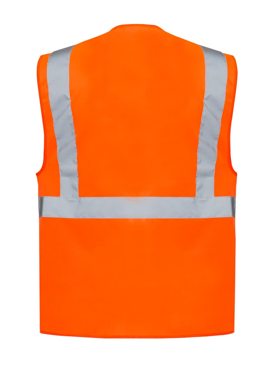 Warnschutzweste orange mit silbernen Reflexstreifen auf dem Rücken