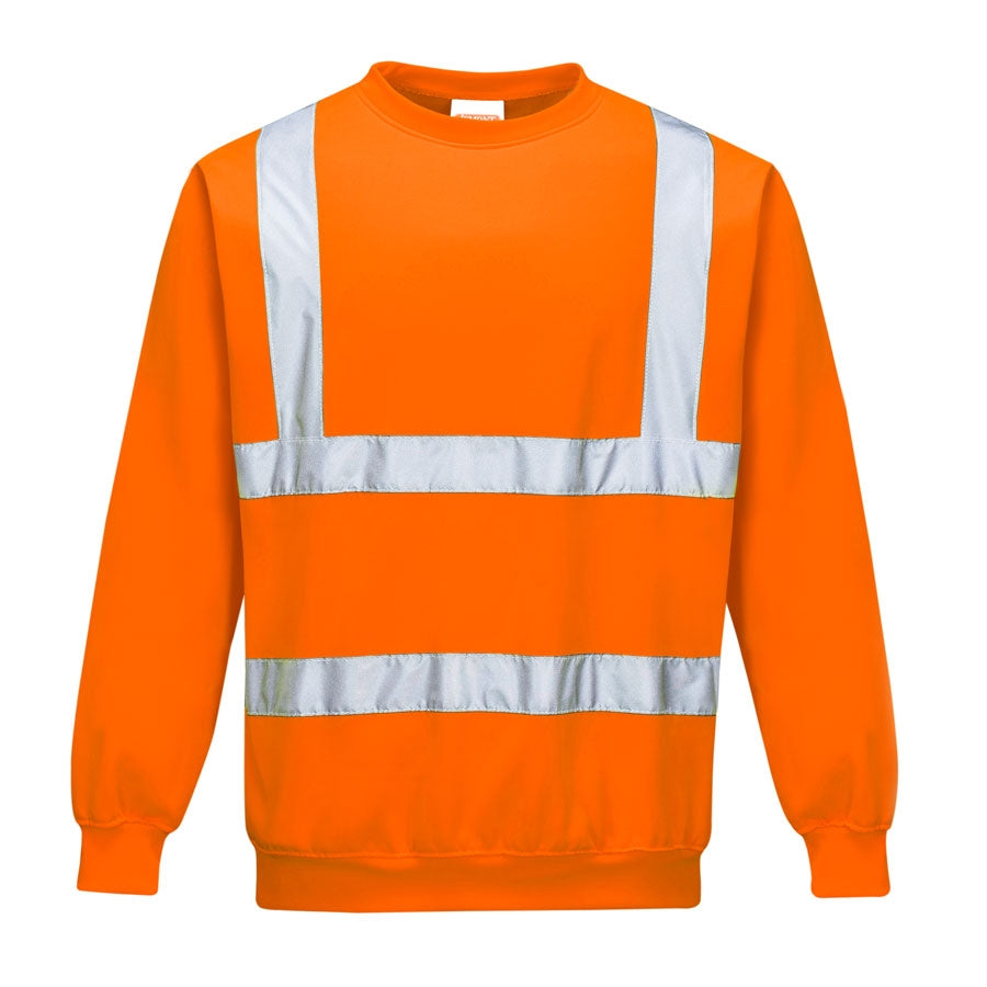 Warnschutz-Sweatshirt in Orange mit zwei breiten reflektierenden Streifen