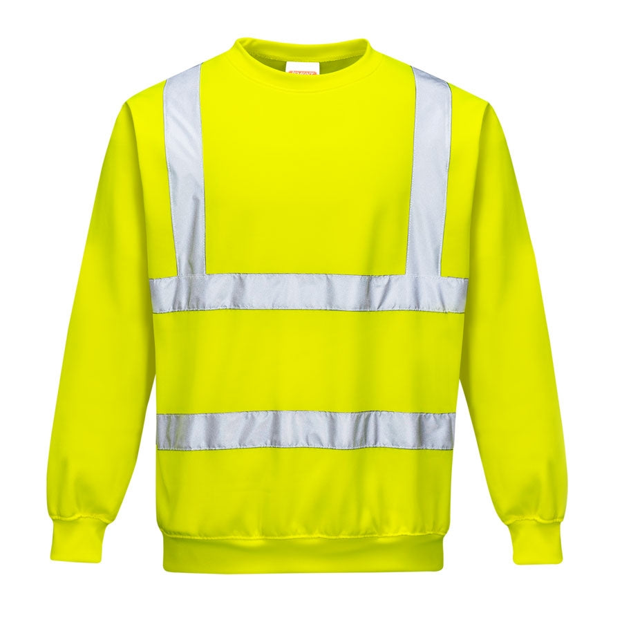 Warnschutz-Sweatshirt gelb mit breiten reflektierenden Streifen vorn