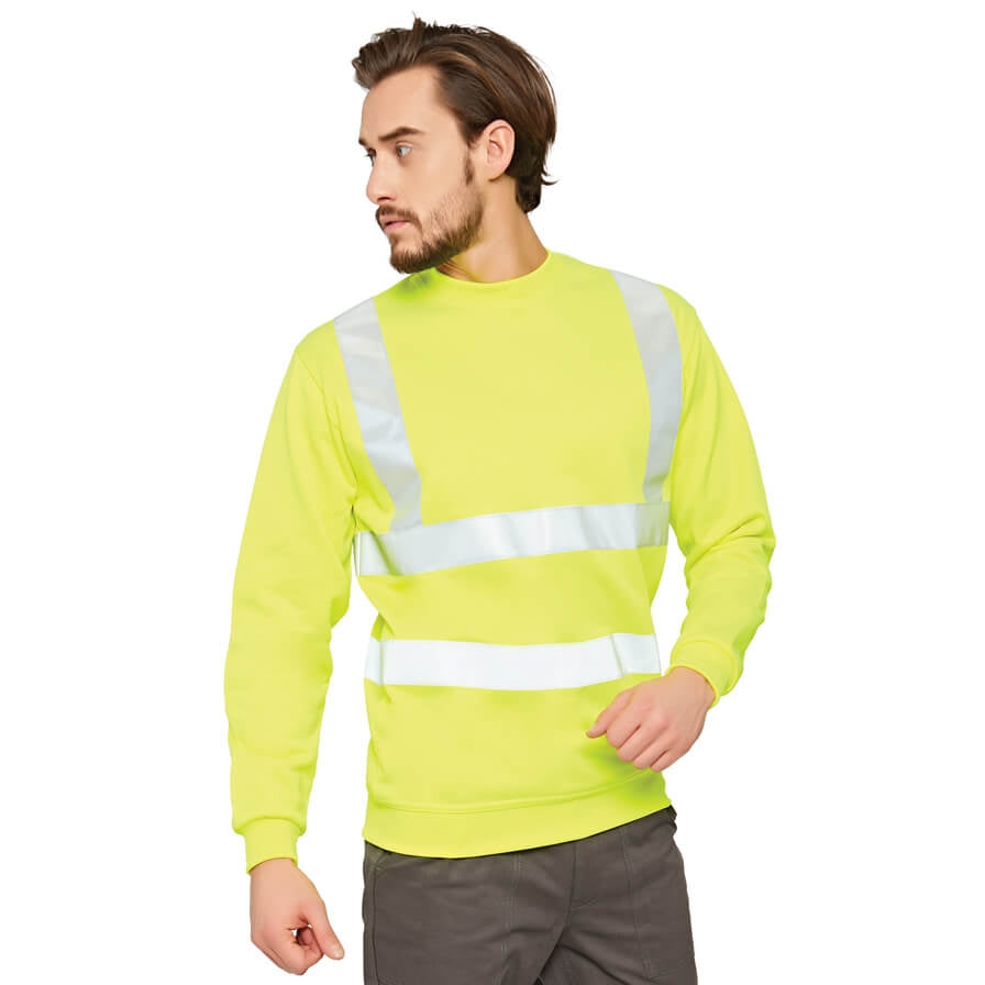 Warnschutz-Sweatshirt gelb mit reflektierenden Querstreifen auf Brust und Armen