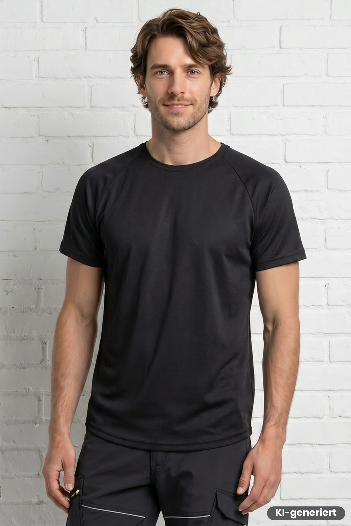 Schwarzes Kurzarm-T-Shirt mit Rundhalsausschnitt, gerade Passform