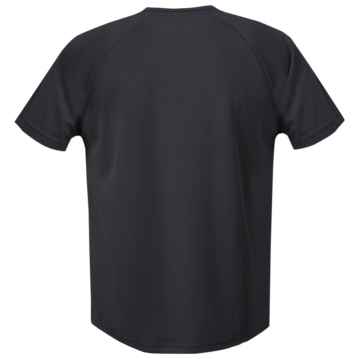 Schwarzes T-Shirt Rückansicht mit Rundhalsausschnitt, kurzärmelig