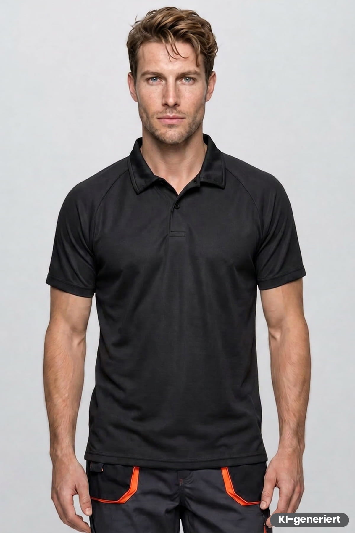 Schwarzes Poloshirt mit kurzer Knopfleiste und Kragen, Dry-Touch-Stoff